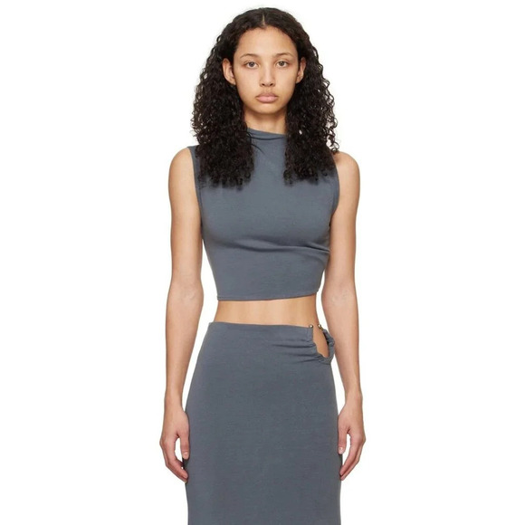 Jade Cropper Asymmetric Crop Top in Dye Grey XSmall New Womens Sleeveless Tank - Picture 11 of 14